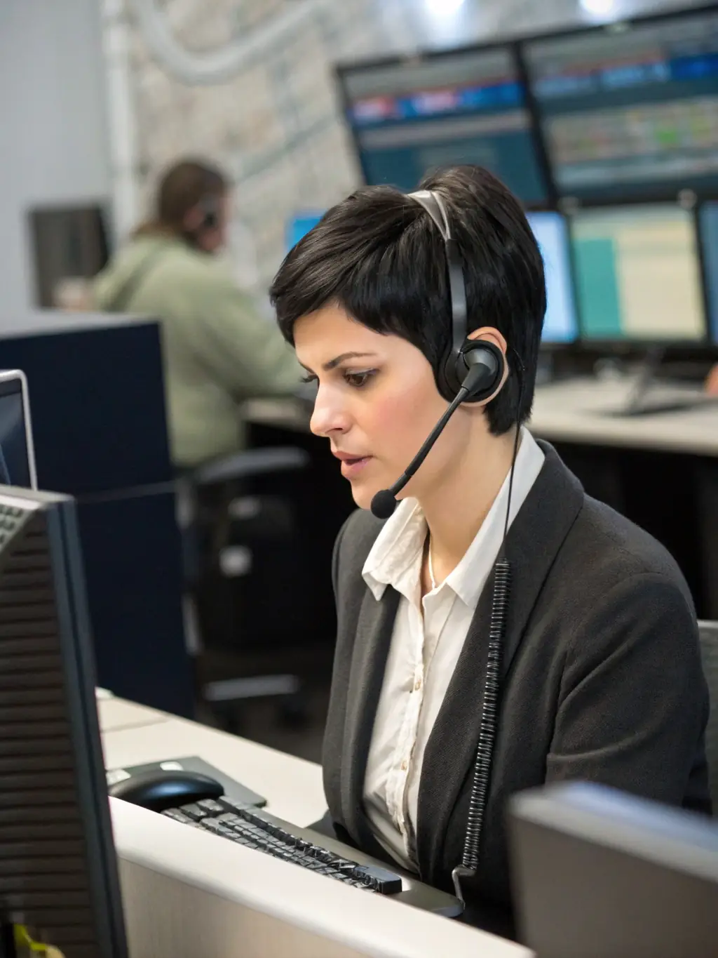 A dispatcher answering a call with urgency, showcasing the 24/7 availability for emergency AC services.